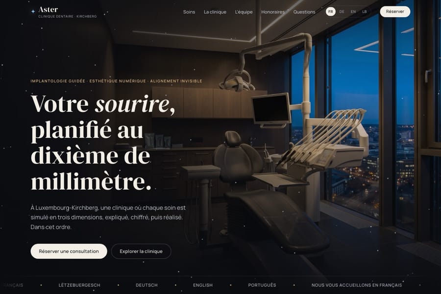 Website of Clinique Aster, guided implant surgery and digital cosmetic dentistry in Luxembourg