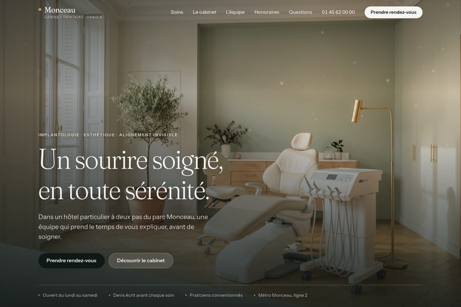 Website of Cabinet Monceau, implant and cosmetic dentistry in Paris 8th arrondissement