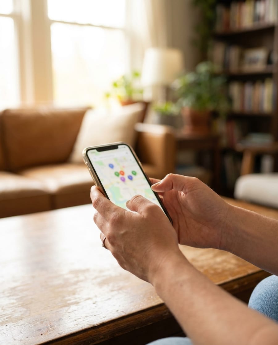 A patient searching for a dental practice on her phone